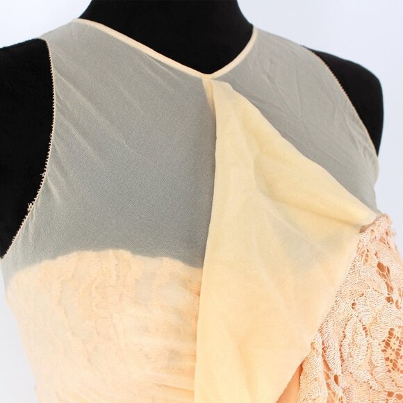 Proenza Schouler Silk Corded Lace Layered Cascading Ruffle Maxi Dress Nude 4 NEW - Picture 3 of 8